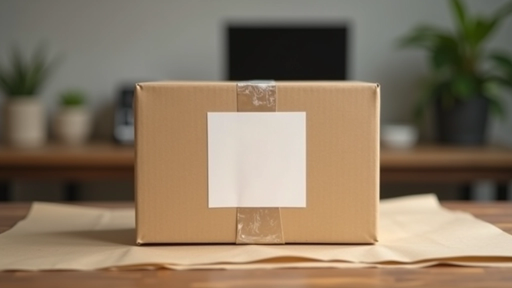 Gesloten kartonnen doos met verzendlabel op houten tafel, voorbereiding voor verzending
