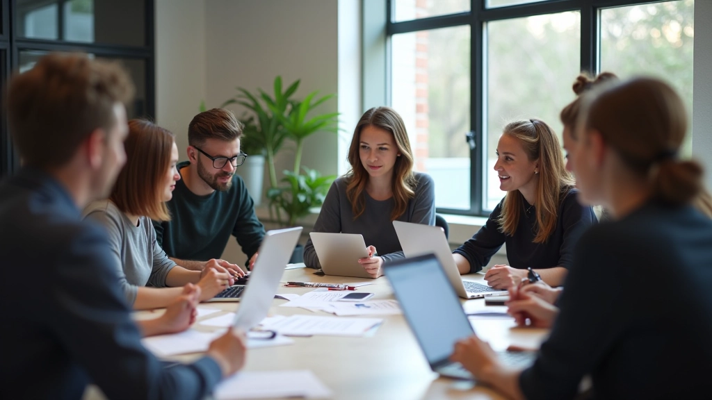 Team van jonge ondernemers die samen ideeën delen rond een tafel