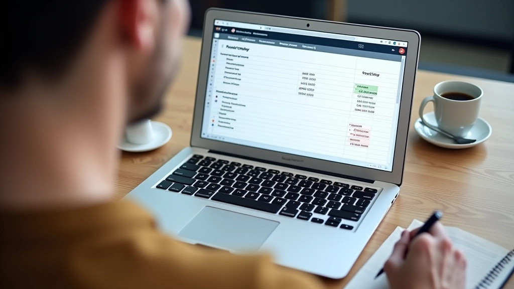 Laptop-scherm toont spreadsheet met gedetailleerde kostenraming en budgetkolommen